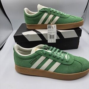 Adidas VL Court 2.0 Green White Gum Sole Sneakers Men's Size 10 Suede Casual